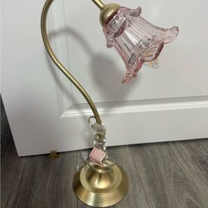 Pink Glass Flower Lamp with Gold Stand
